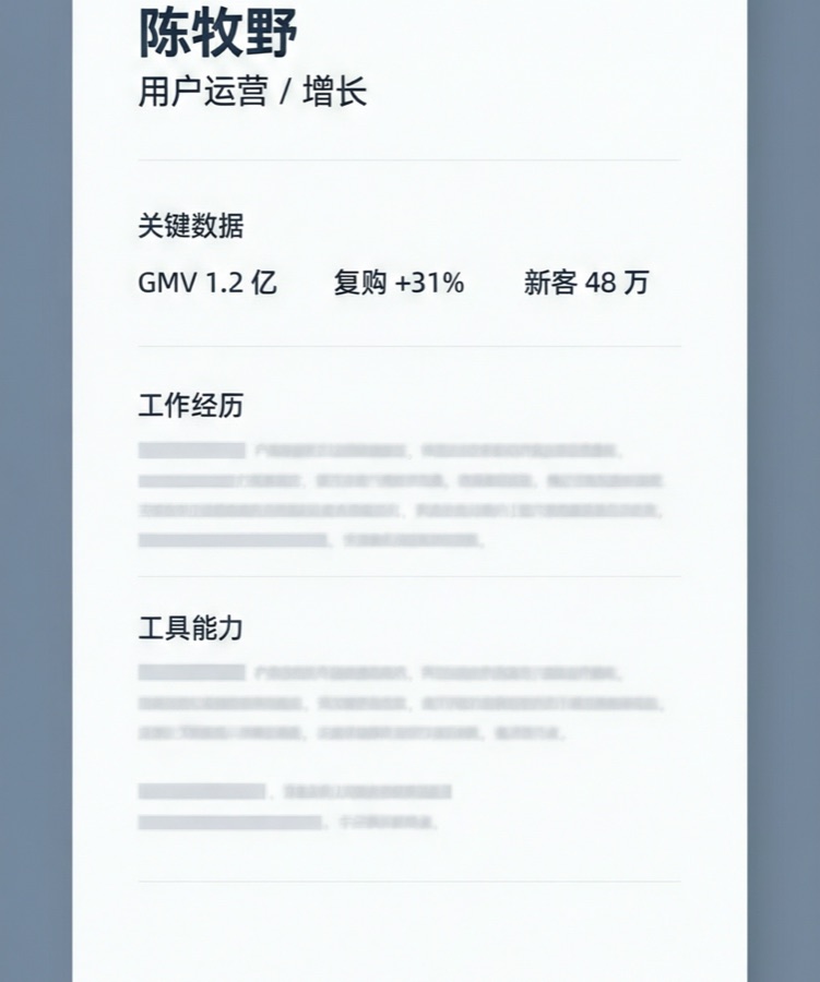 运营简历：关键数据打头